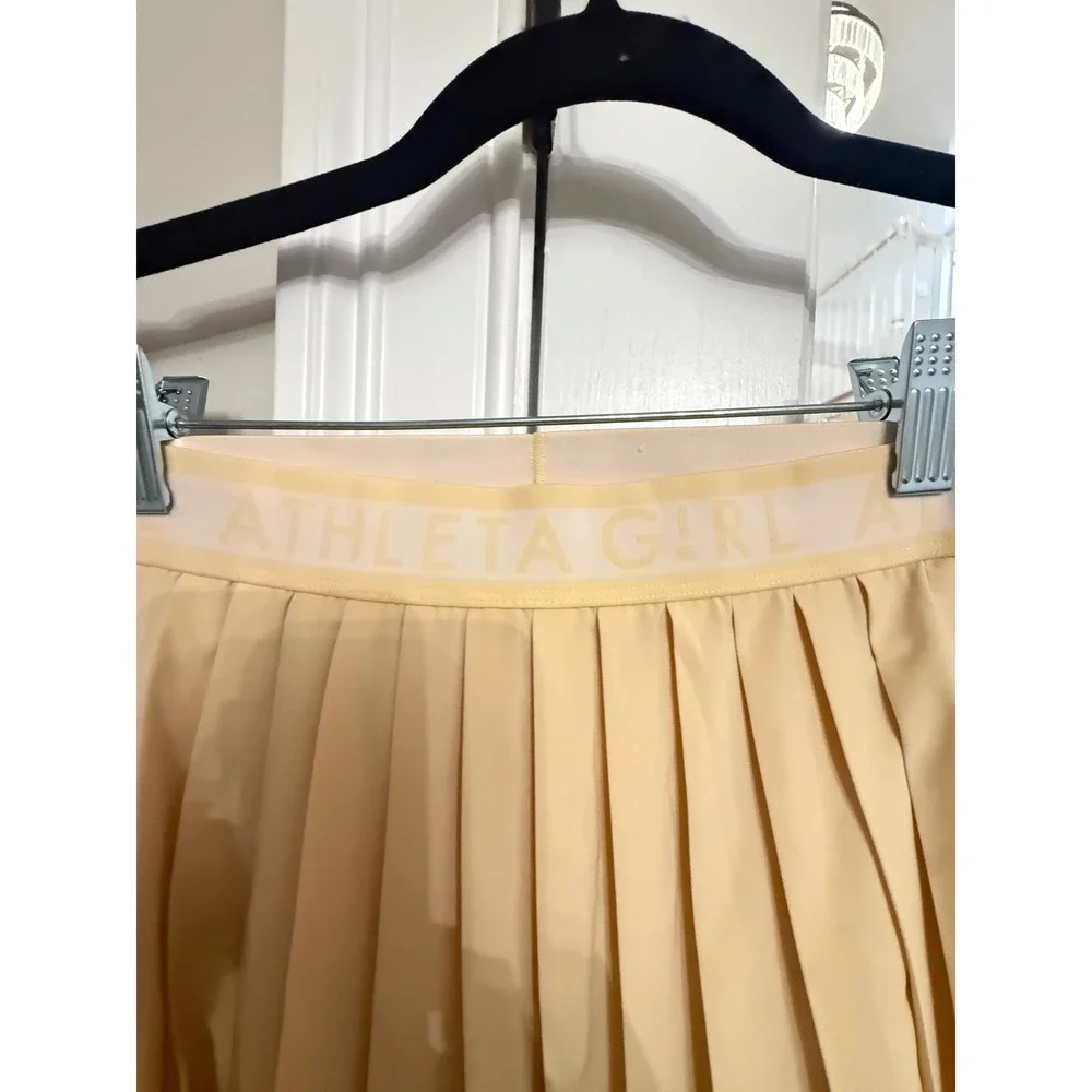 Athleta Girl Pleated Tennis Skort Pale Yellow Logo Waistband Size L 12